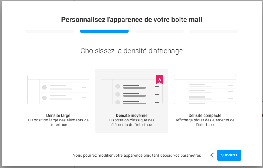 Infomaniak Mail - Choix de la densité d'affichage