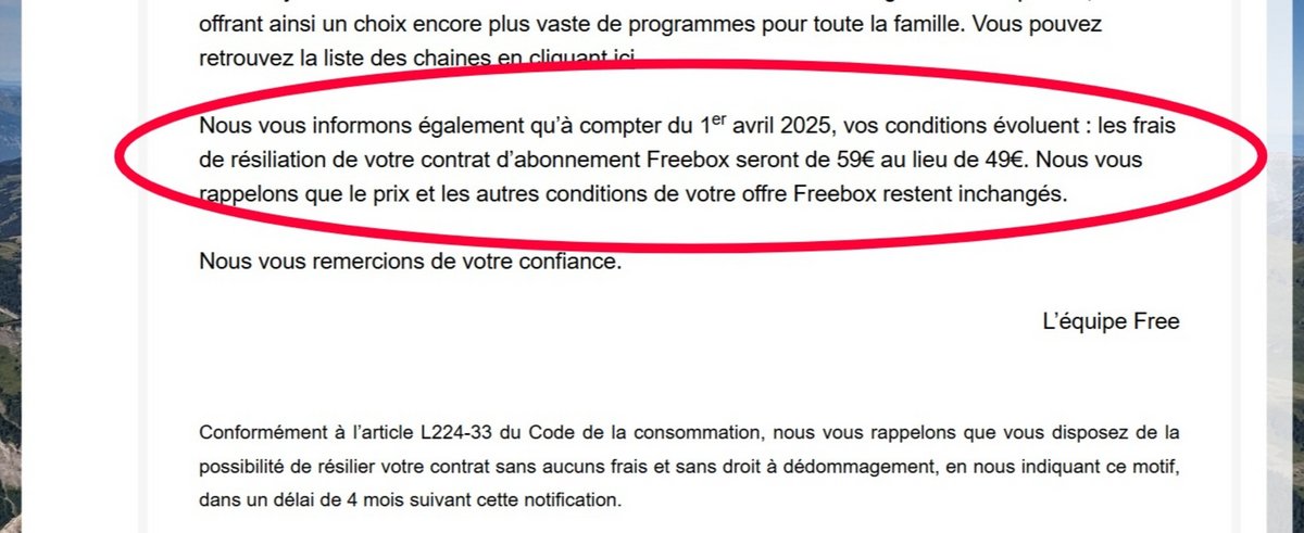 Capture d'écran du mail envoyé par Free à ses abonnés Freebox © Clubic