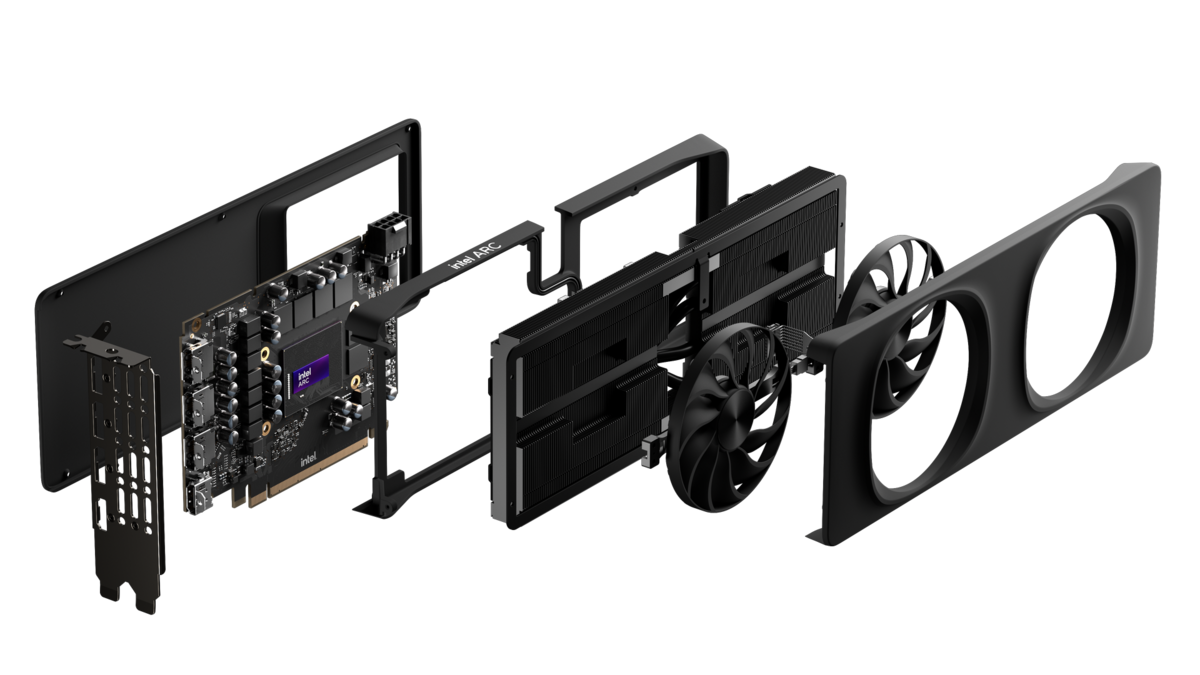 Vue « éclatée » de la carte, avec ses deux ventilateurs de 85 millimètres et son petit PCB © Intel