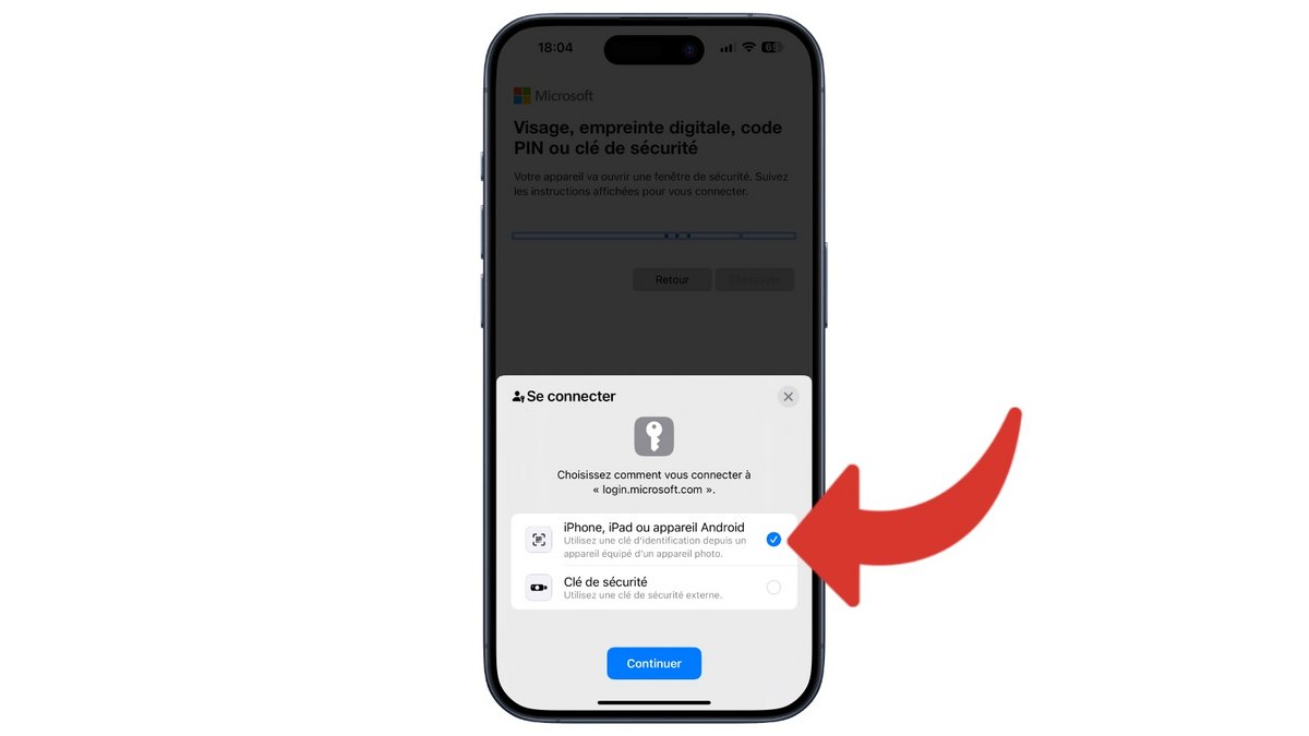 Le passkey enregistré dans l'appareil est utilisé automatiquement