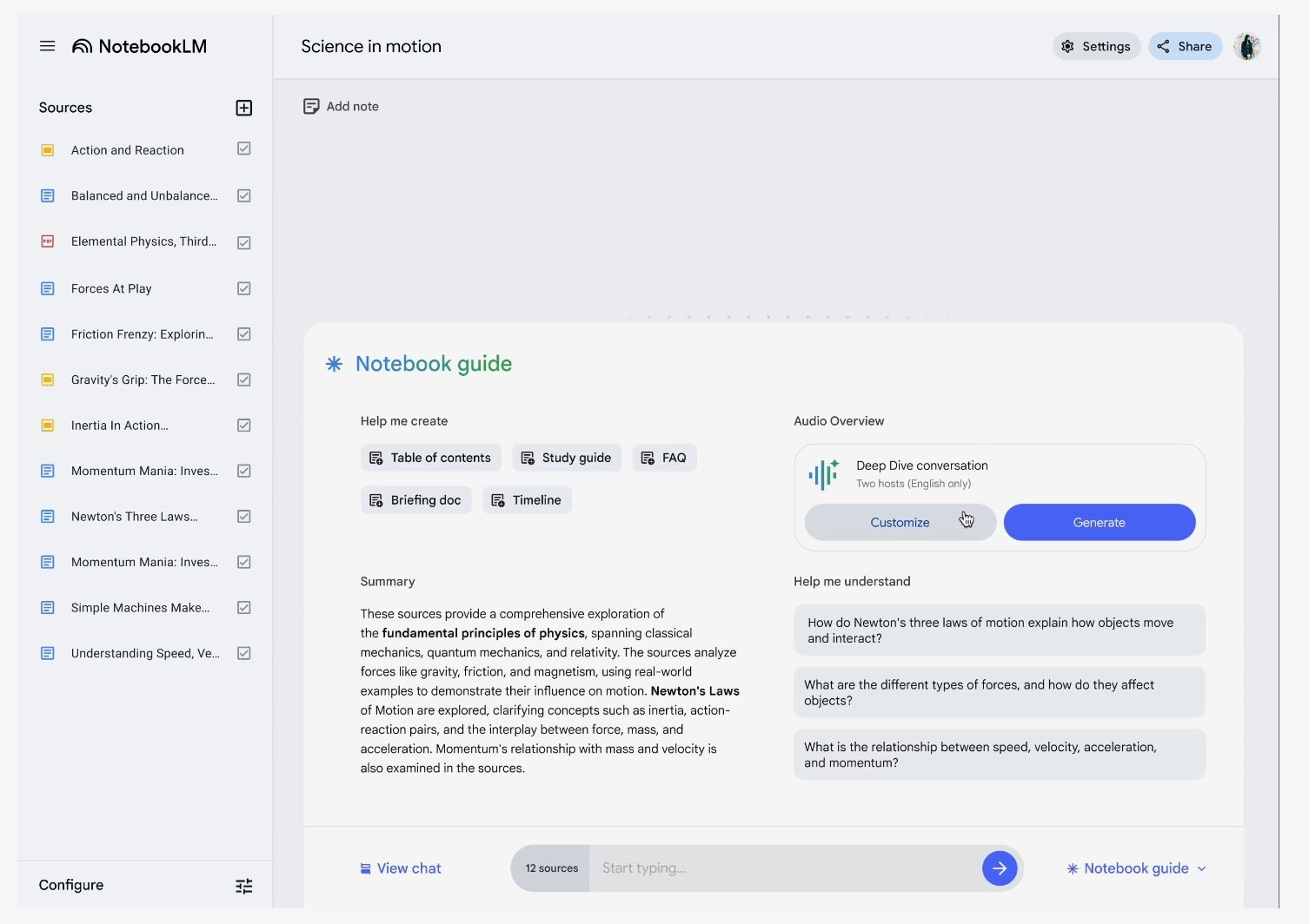 Customisez l'aperçu audio de Notebooks LM © Google