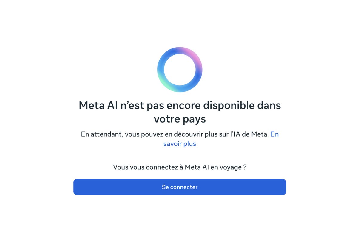 Le message qui s'affiche lorsque l'on essaye de se connecter à Meta AI sur desktop en Europe. © Capture d'écran / Meta