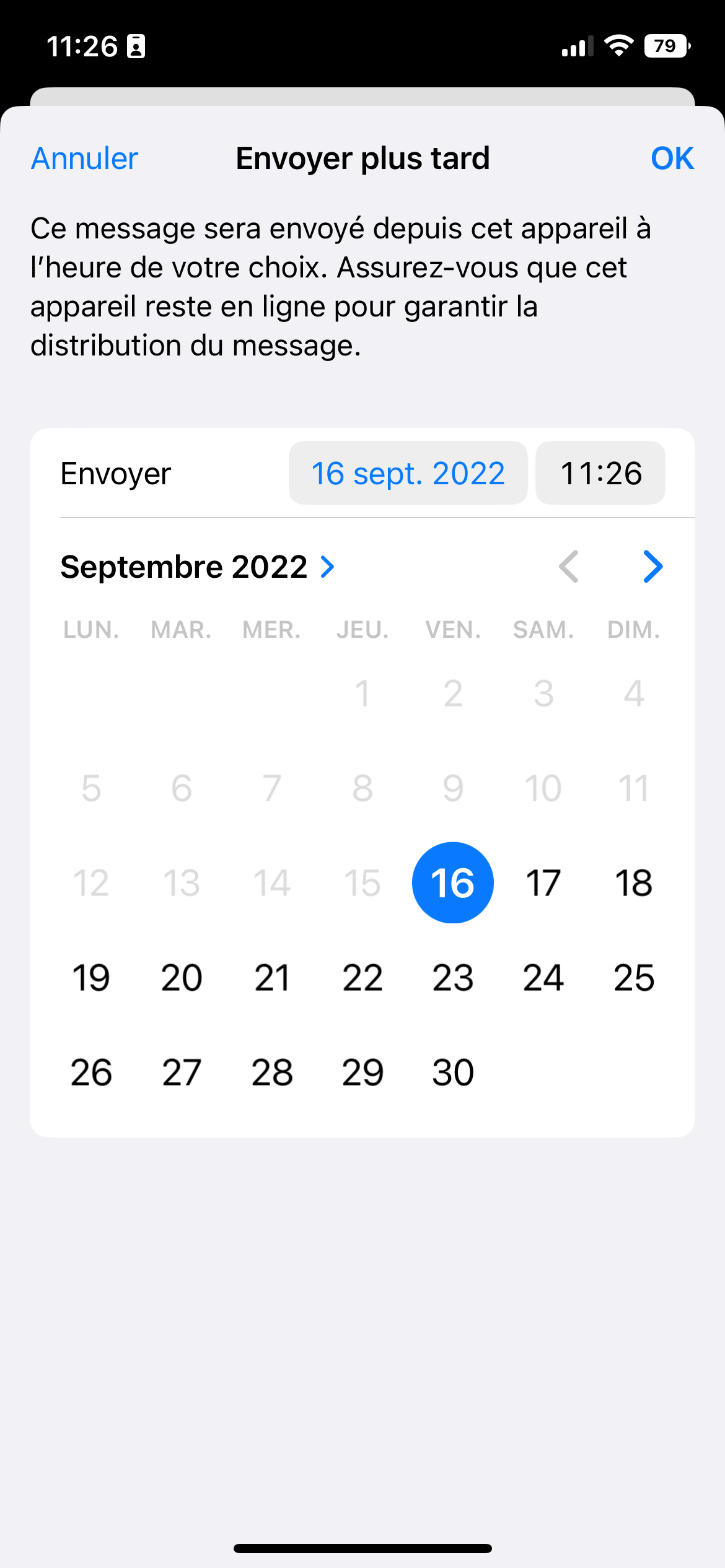 iOS 16 Mail programmé