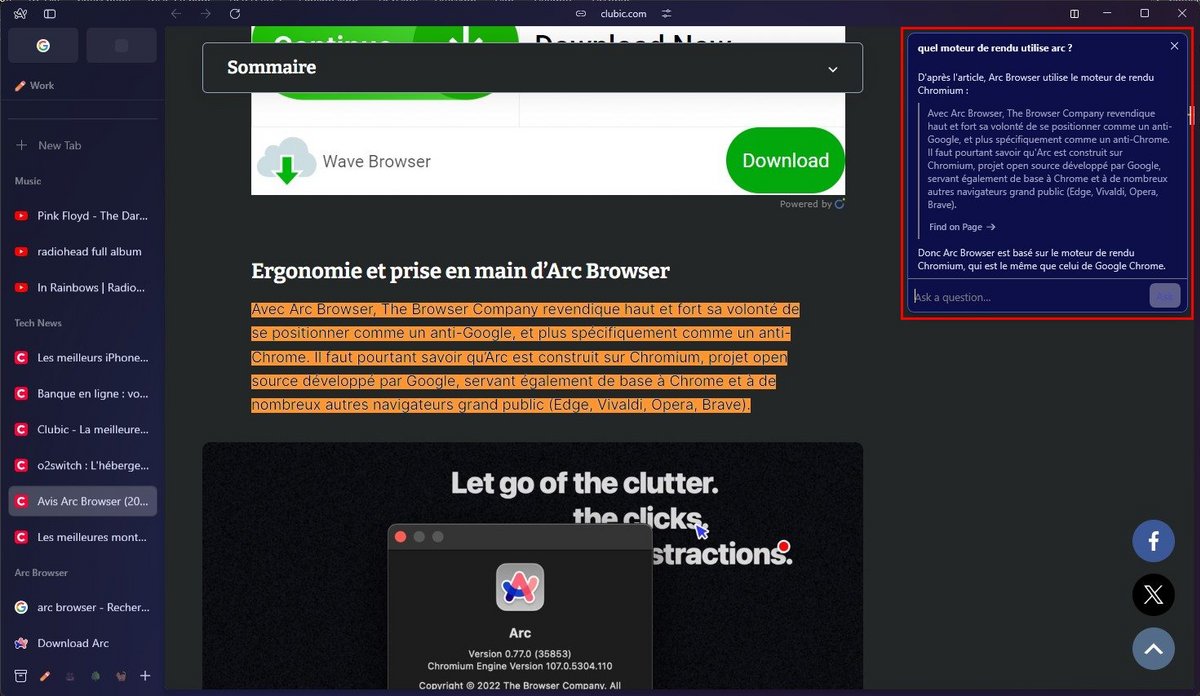 Arc Browser - posez une question en langage naturel pour accéder au contenu lié © Chloé Claessens pour Clubic 