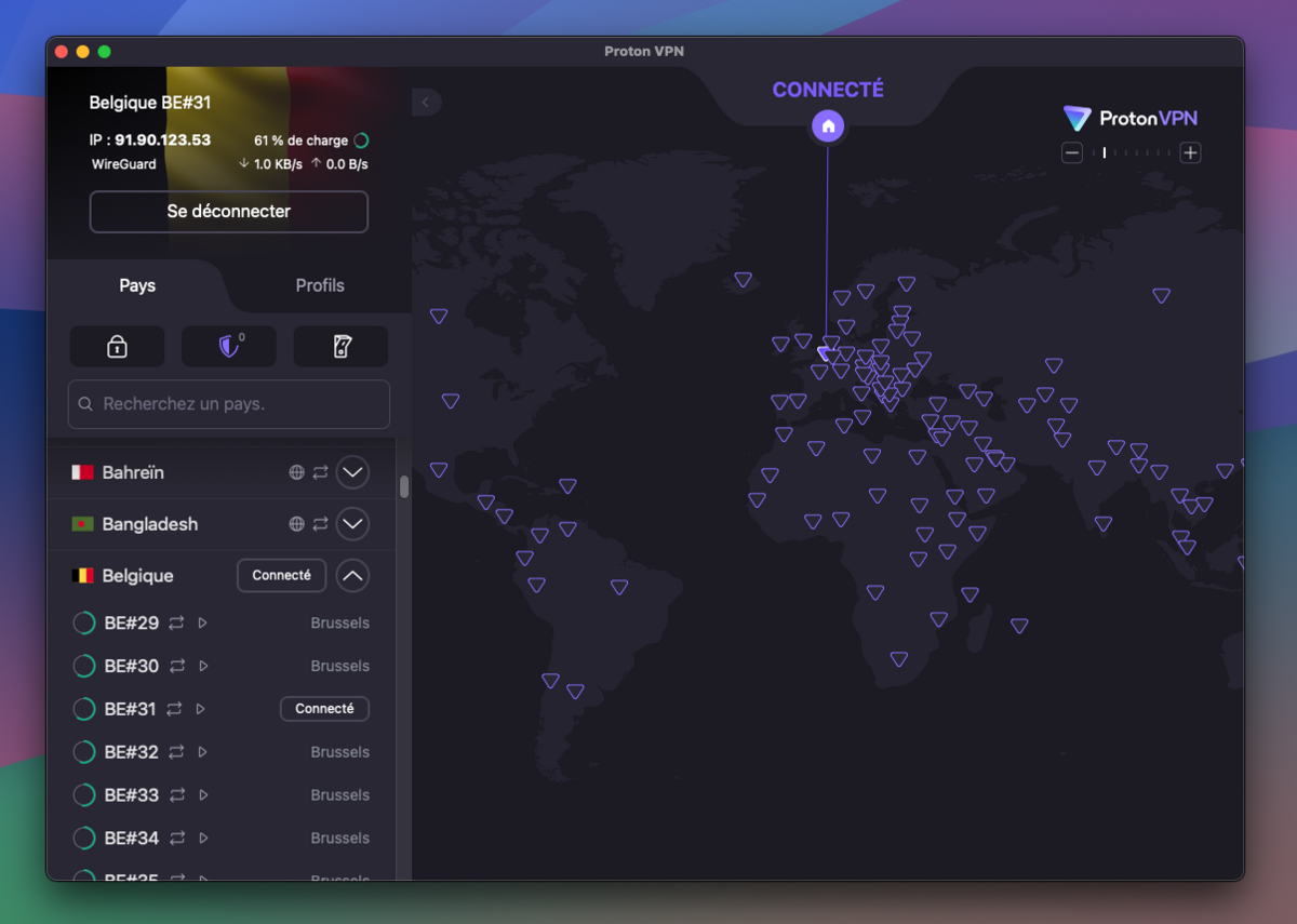 La vitesse de connexion VPN peut être impactée par la combinaison chiffrement-protocole, mais Proton affiche les taux de charge de ses serveurs pour vous aider à choisir un emplacement rapide © Clubic