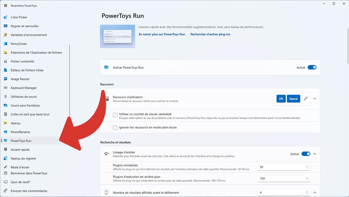 Menu PowerToys Run © Clubic