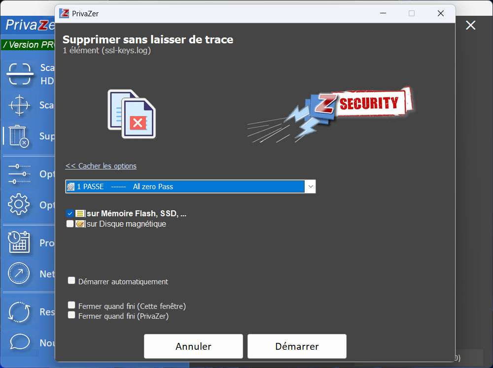 PrivaZer - Le module de suppression sans trace. © Clubic