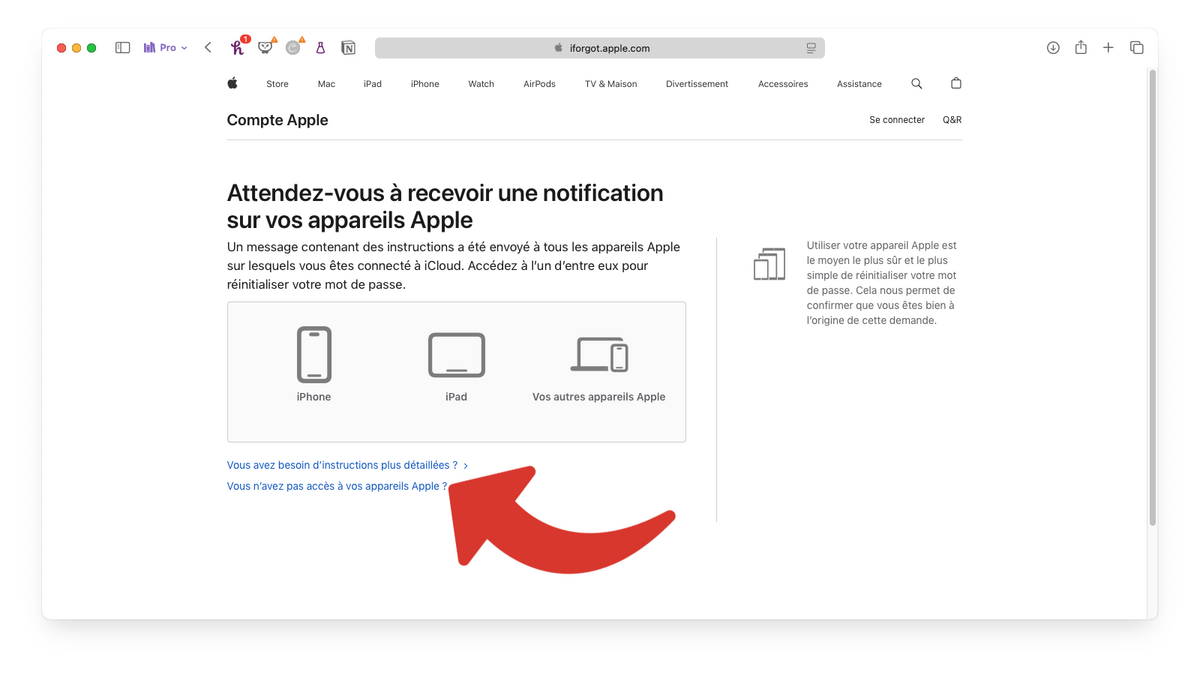 Choisir “Vous n’avez pas accès à vos appareils Apple” © Clubic
