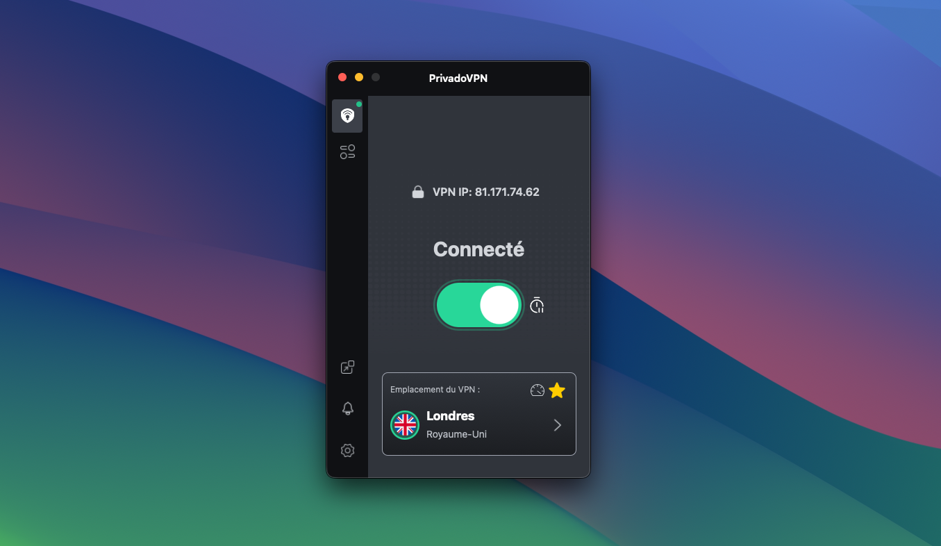 PrivadoVPN - L'interface de connexion. © Clubic