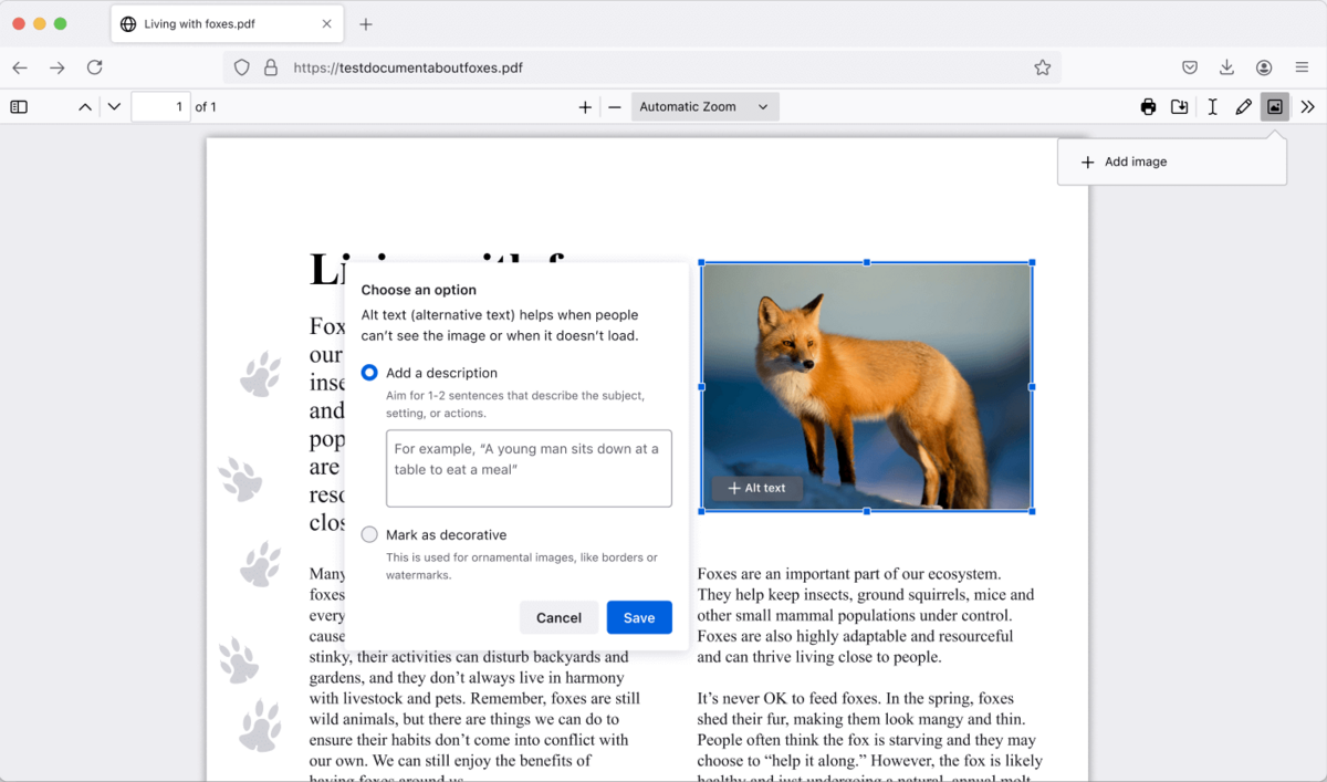 La modification d'un PDF en image © Mozilla