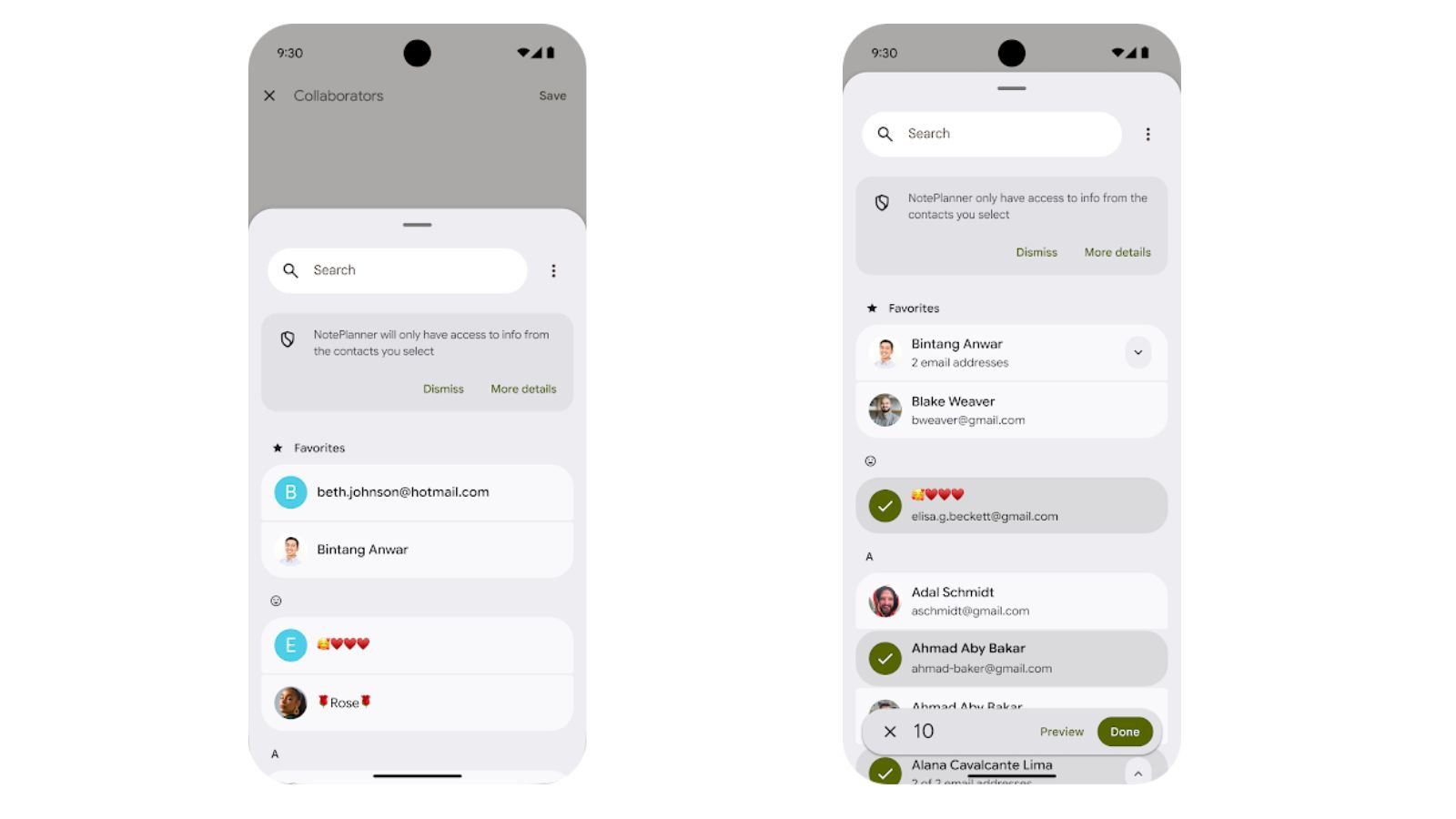 Contact Picker, la nouvelle fonction d'Android 17. ©Google