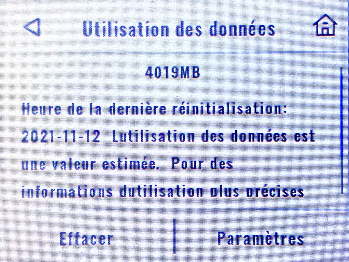 Consommation de données (paramétrable depuis l'écran tactile)