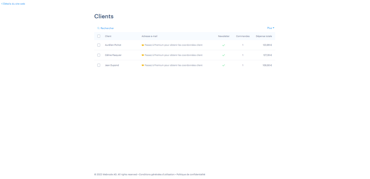 Gestion client sur Webnode © Webnode