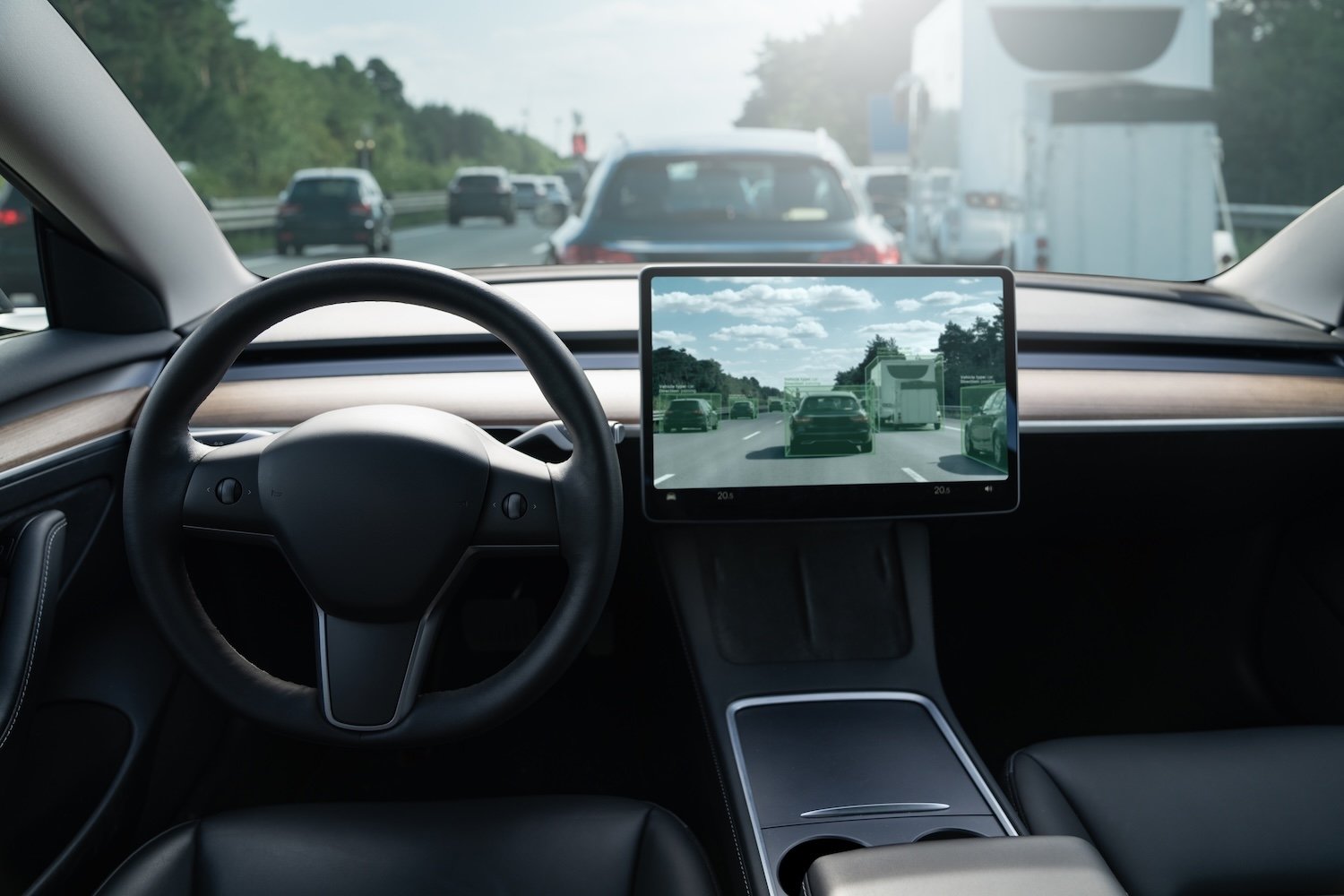 L'intérieur d'un véhicule Tesla, sans aucun chauffeur. ©Scharfsinn / Shutterstock