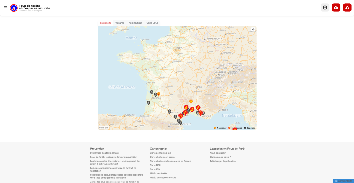 Localisez et suivez l'évolution des incendies - © Feux de Forêt