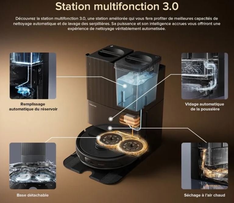 Le Qrevo Master est livré avec une station de charge multifonction © Roborock