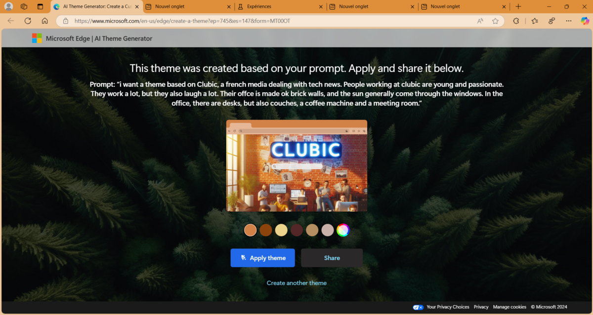 Microsoft Edge : comment essayer les nouveaux thèmes générés par IA © Clubic