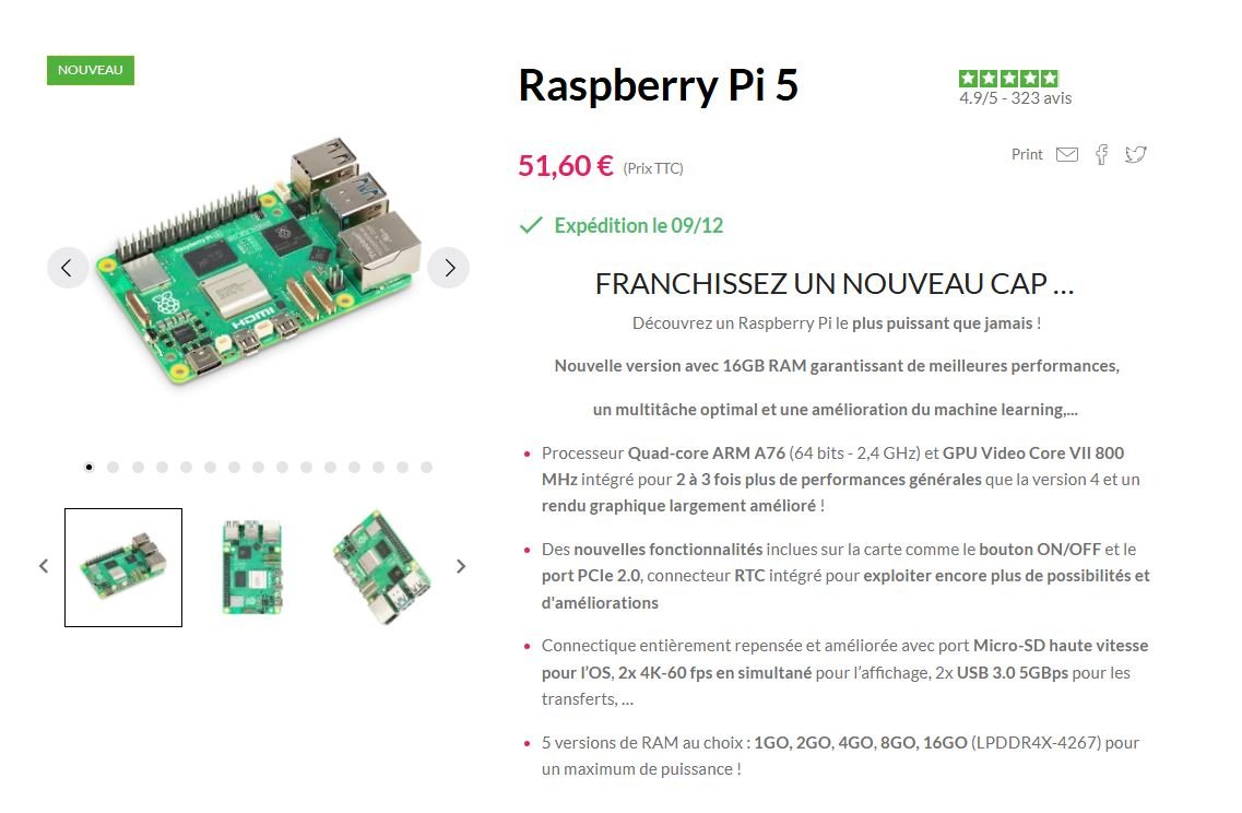 Le Raspberry Pi 5 désormais disponible en version 1 Go de RAM. ©Raspberry Pi