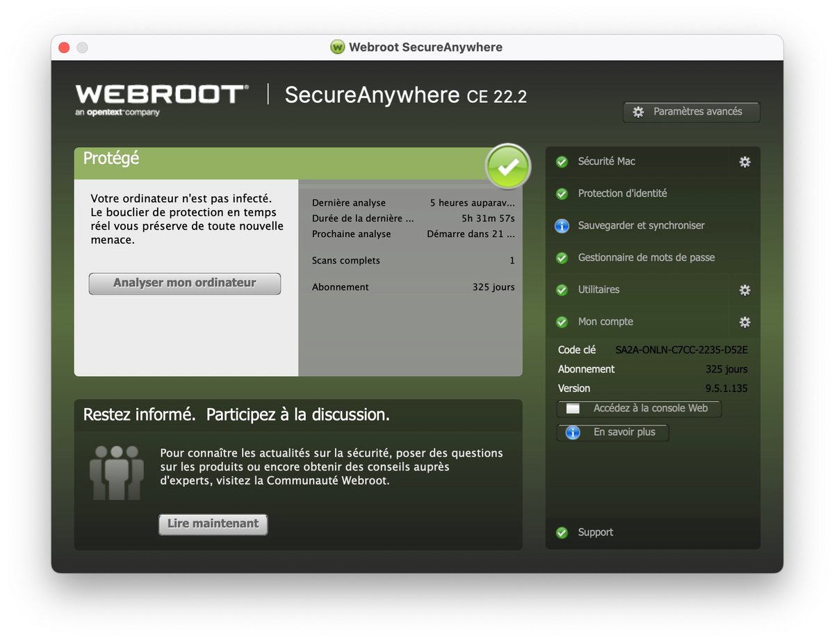 Webroot - Les résultats d'une analyse