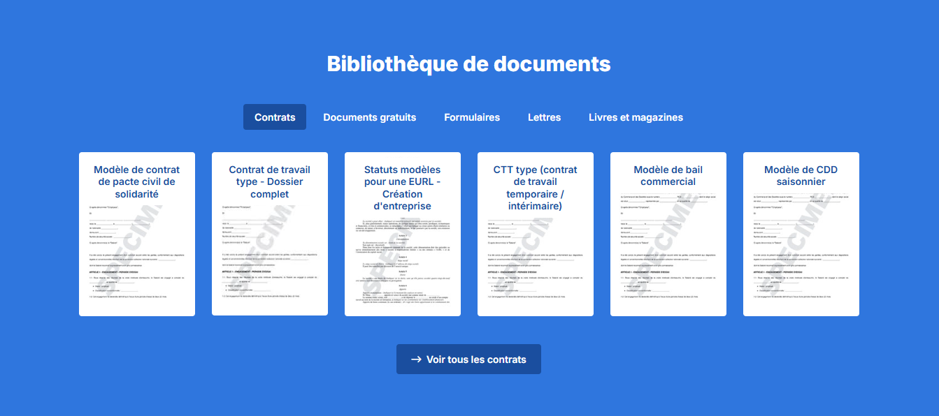 Voici les différentes catégories de documents disponibles. © Capture Startdoc