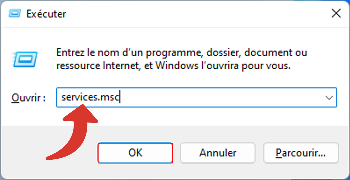 Commande Exécuter : services.msc © Clubic