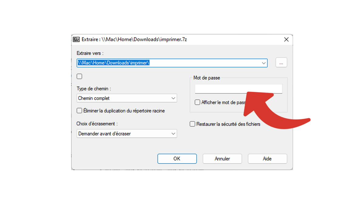 Entrer le mot de passe de l'archive lors de la décompression © Clubic