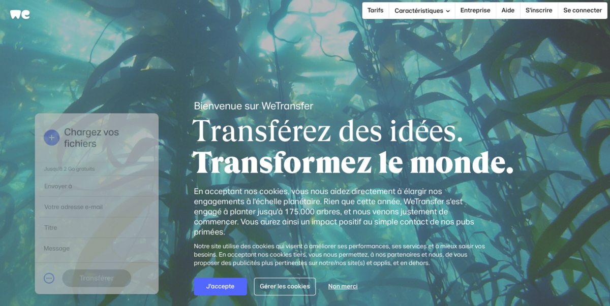 Interface WeTransfer - Partagez vos fichiers en toute sécurité