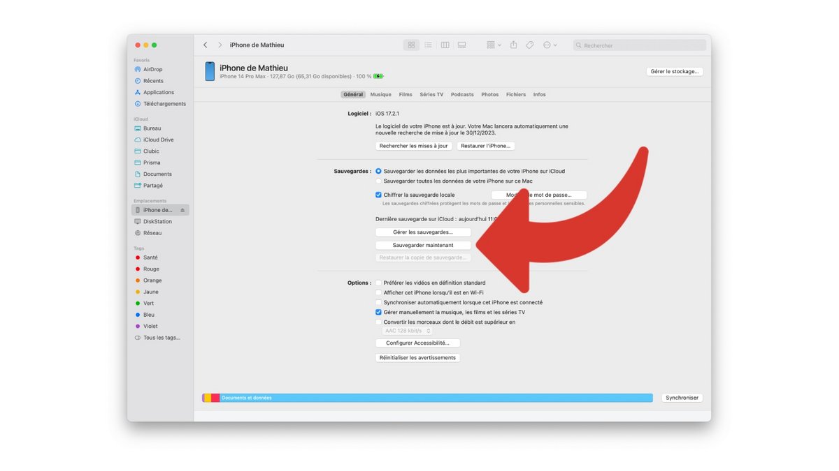 Sauvegarde de l'iPhone sur Mac