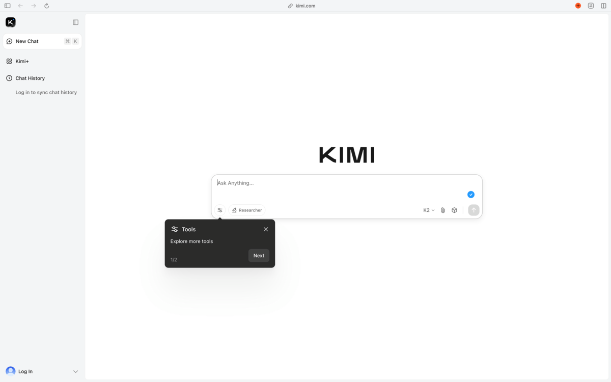 Kimi K2 est accessible via un chatbot mis en place par son éditeur Moonshot... à vos risques et périls. © Moonshot/Clubic
