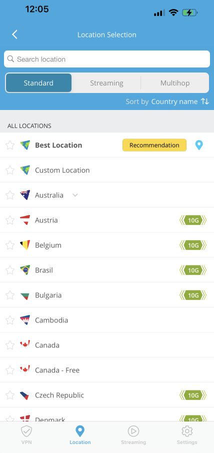 Hide.me - La liste des pays