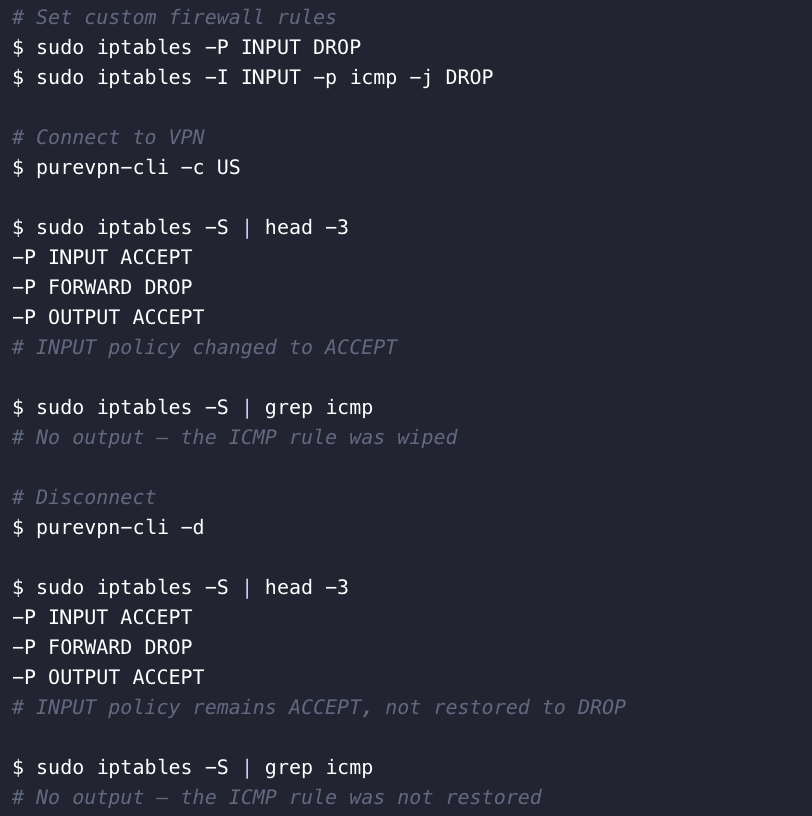 Avec PureVPN sous Linux, le pare-feu devient plus permissif et vos réglages personnalisés disparaissent, même après déconnexion. © Anagogistis