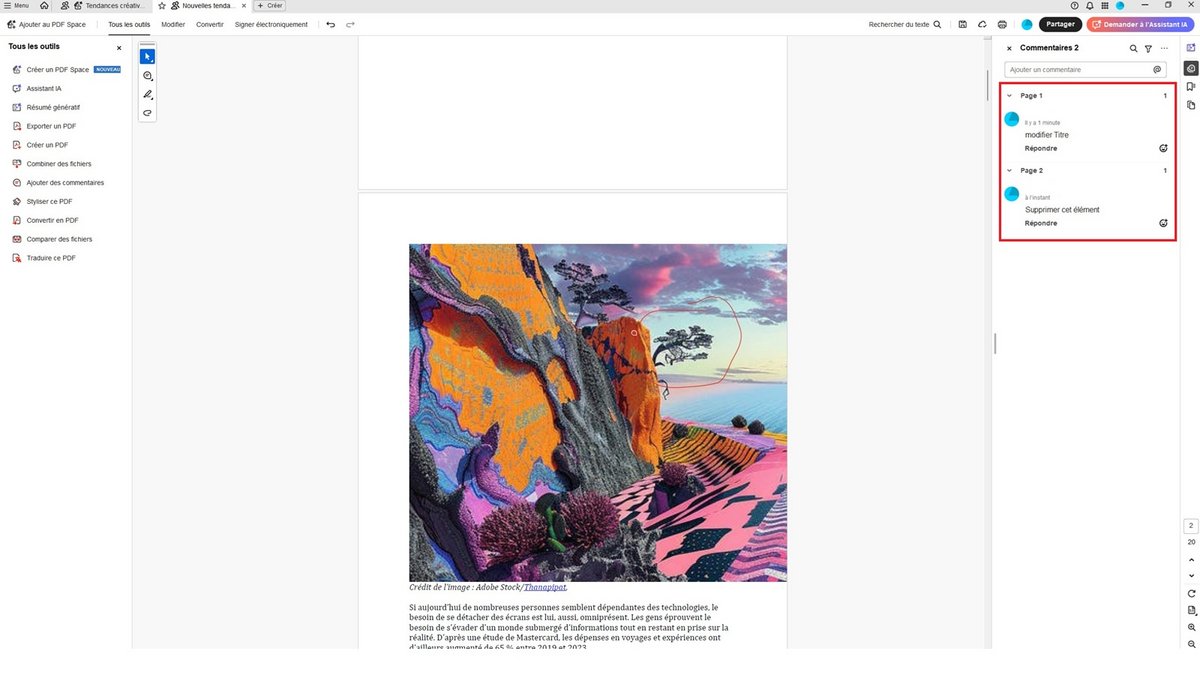 Commentaires, réactions et filtres intelligents : Acrobat Studio simplifie le suivi collaboratif sans jamais quitter votre document des yeux ©Adobe