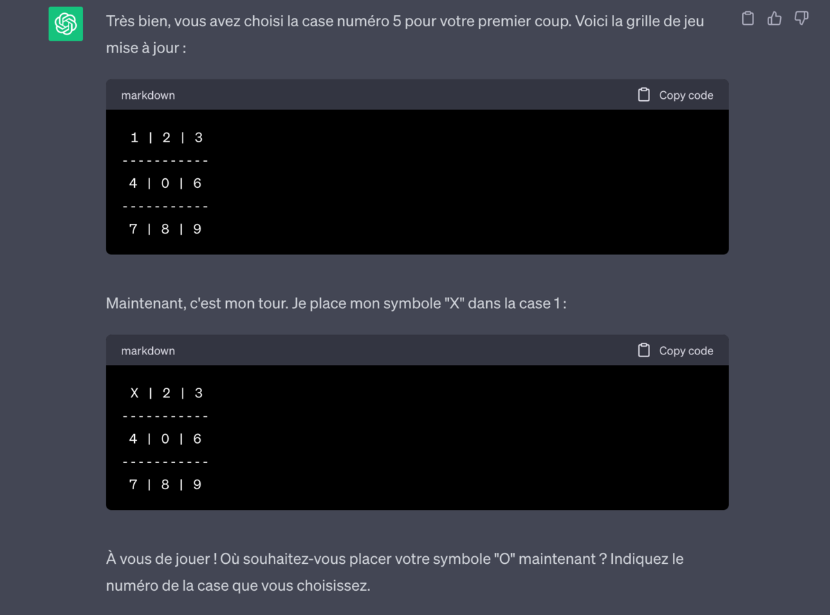 ChatGPT morpion tic tac toe