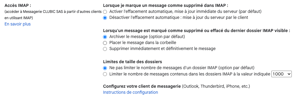 Les options IMAP de Gmail