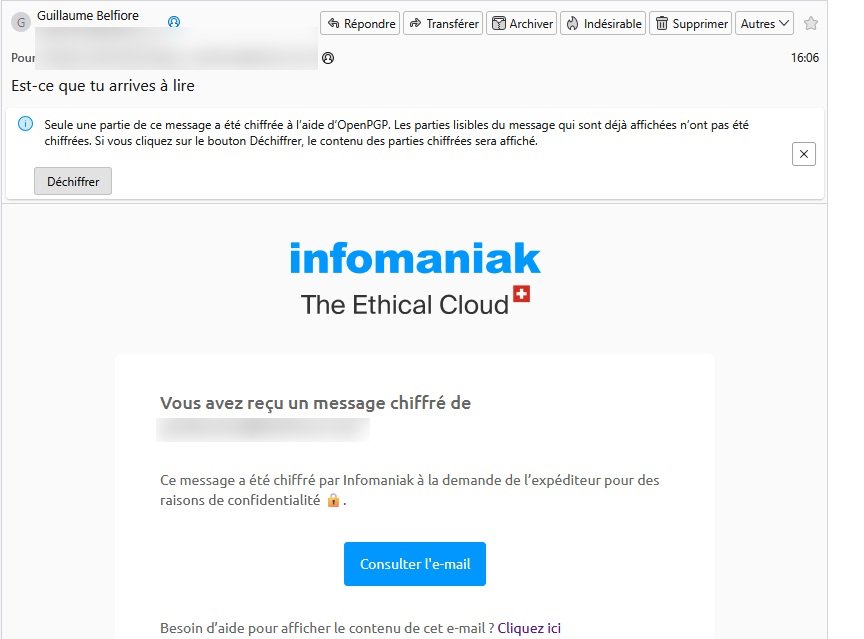 Un compte Infomaniak sur Thunderbird ne peut déchiffrer un message sécurisé par un expéditeur sur Infomaniak