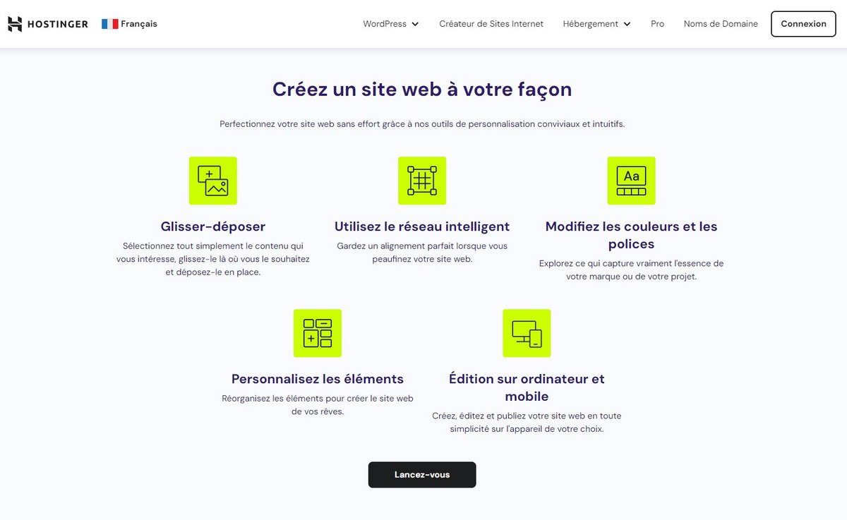 Créateur de sites web Hostinger : de nombreuses fonctionnalités pour concevoir son site de A à Z