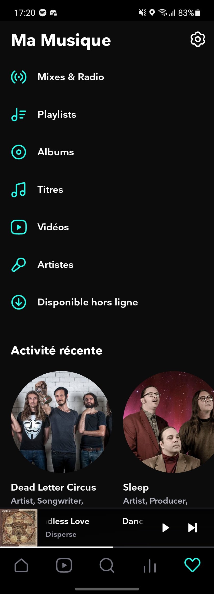 Tidal - L'onglet Ma Musique sur mobile