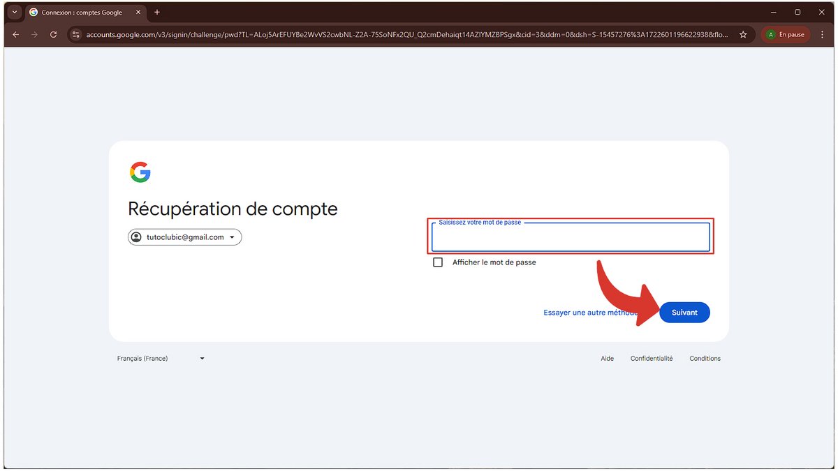Rentrez votre mot de passe et cliquez une troisième fois sur "Suivant" © Axel Reghis pour Clubic