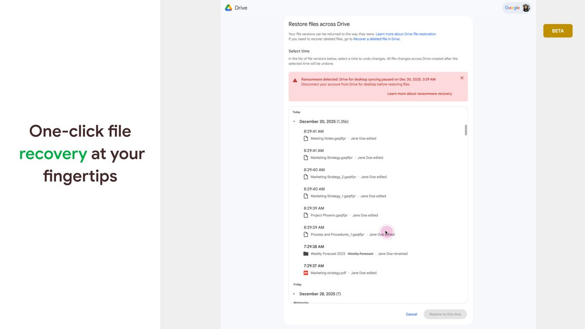 La restauration des fichiers est simplifiée à l'extrême © Google Cloud
