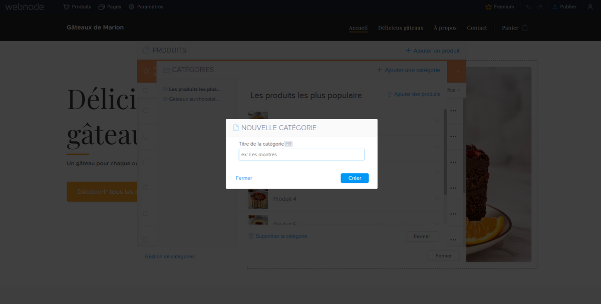 Ajout de catégorie © Webnode