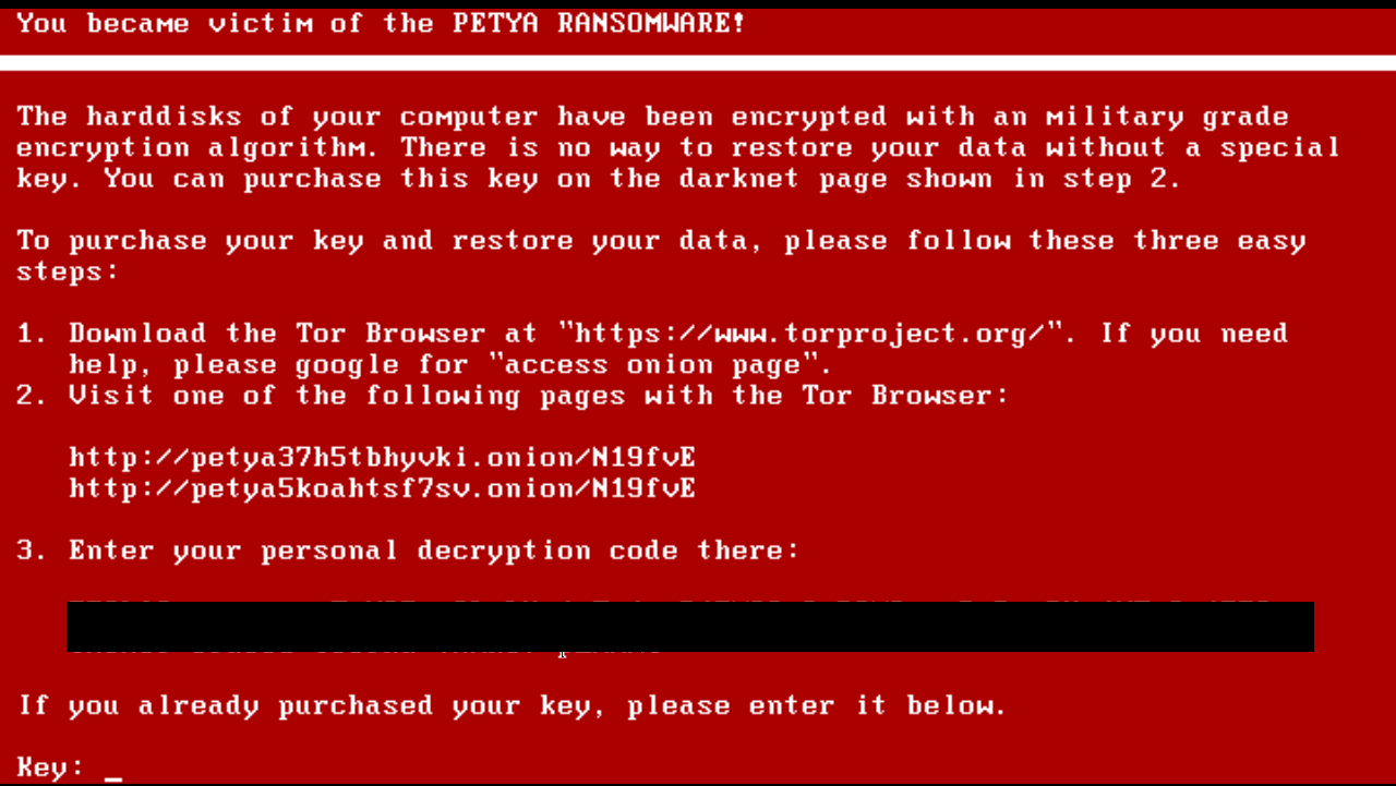 Avertissement du ransomware Petya