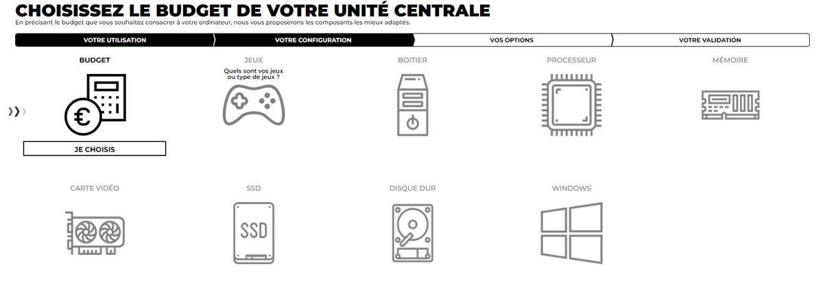 Le configurateur de Cybertek permet d'ajuster le PC avant commande. © Clubic