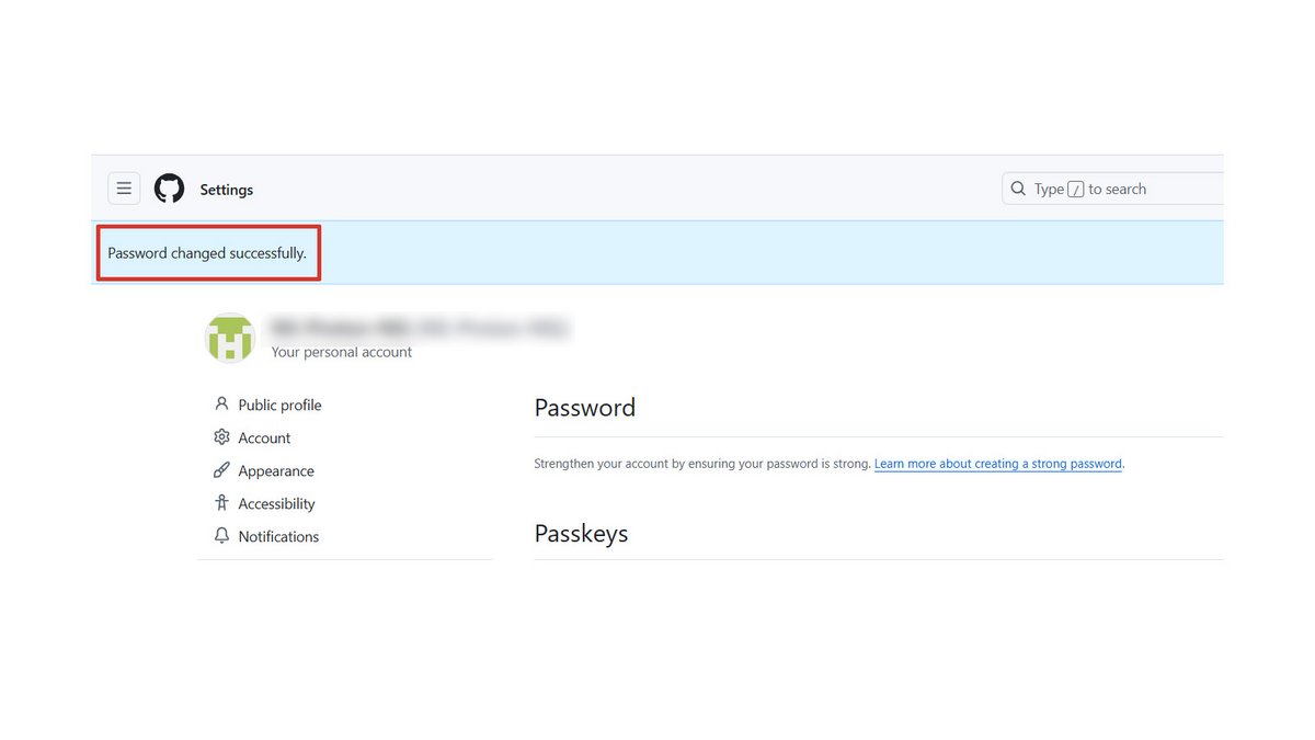 Mot de passe modifié dans GitHub © Pascale Duc pour Clubic