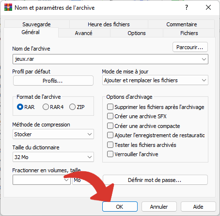 Valider la fusion des fichiers - WinRAR