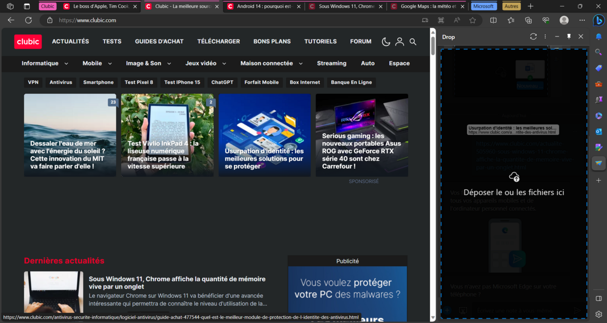 Microsoft Edge - La fonctionnalité Drop