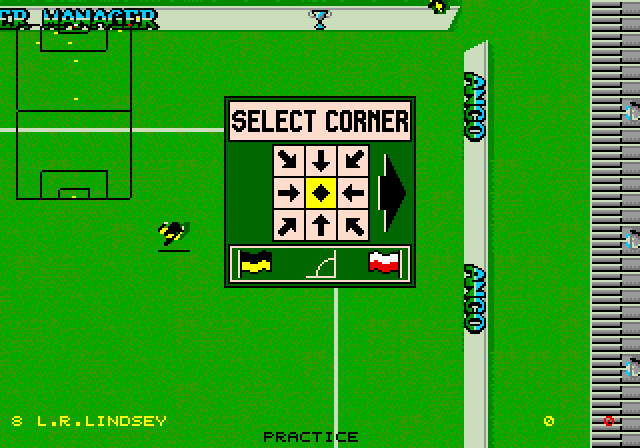 Que d'options pour frapper le corner ! (Kick Off 2, Amiga) © Moby Games