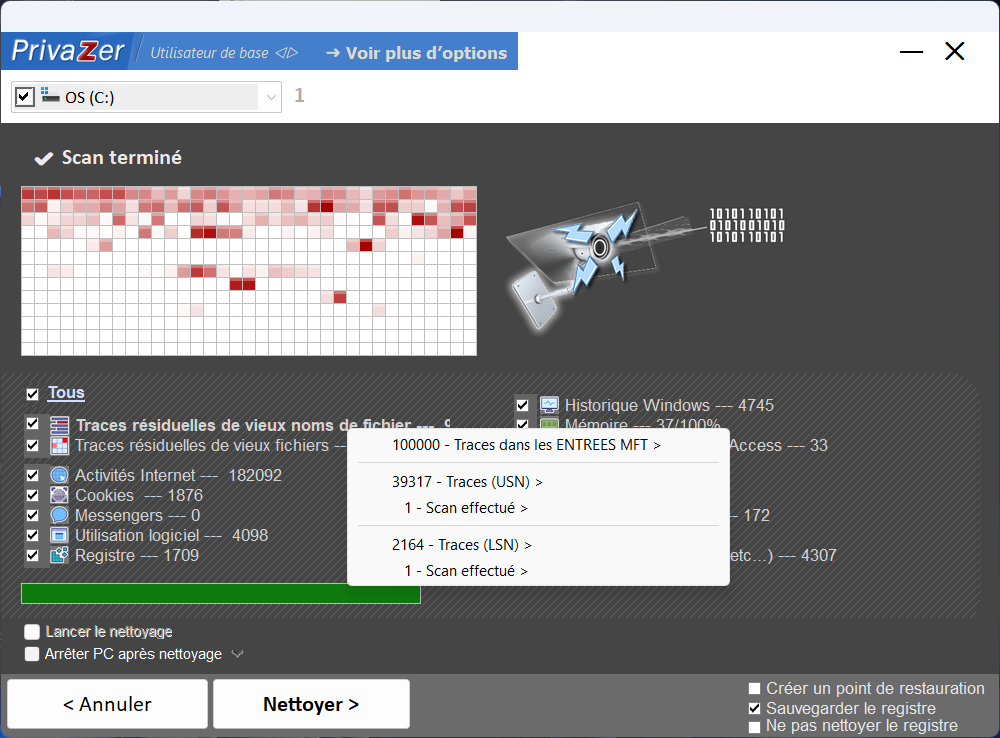 PrivaZer - Le détail des traces à effacer. © Clubic
