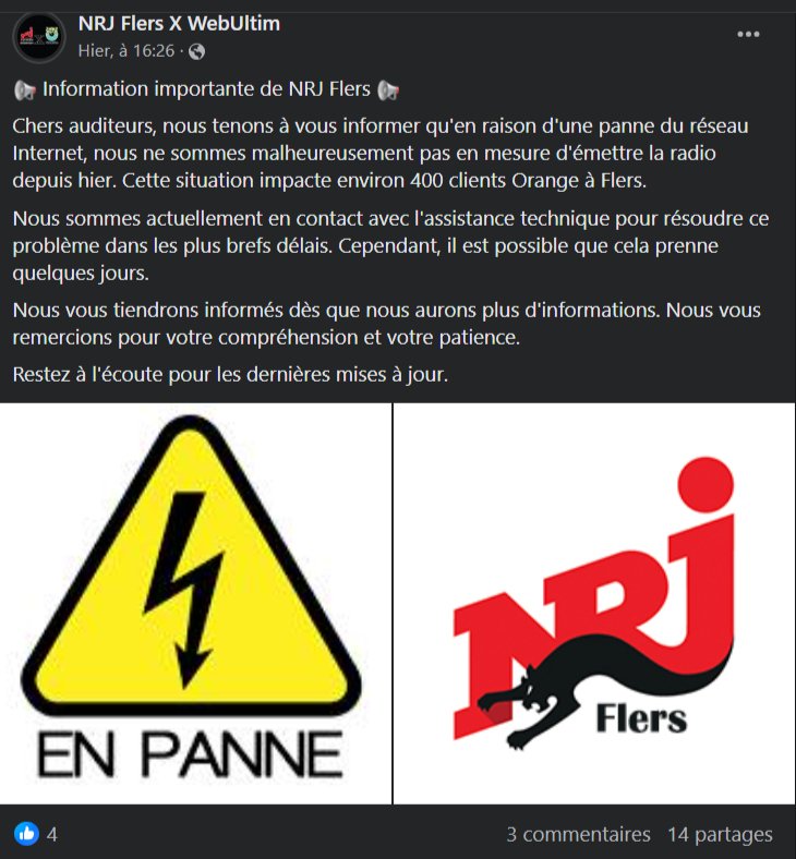 Capture d'écran de la page Facebook de NRJ Flers © Facebook