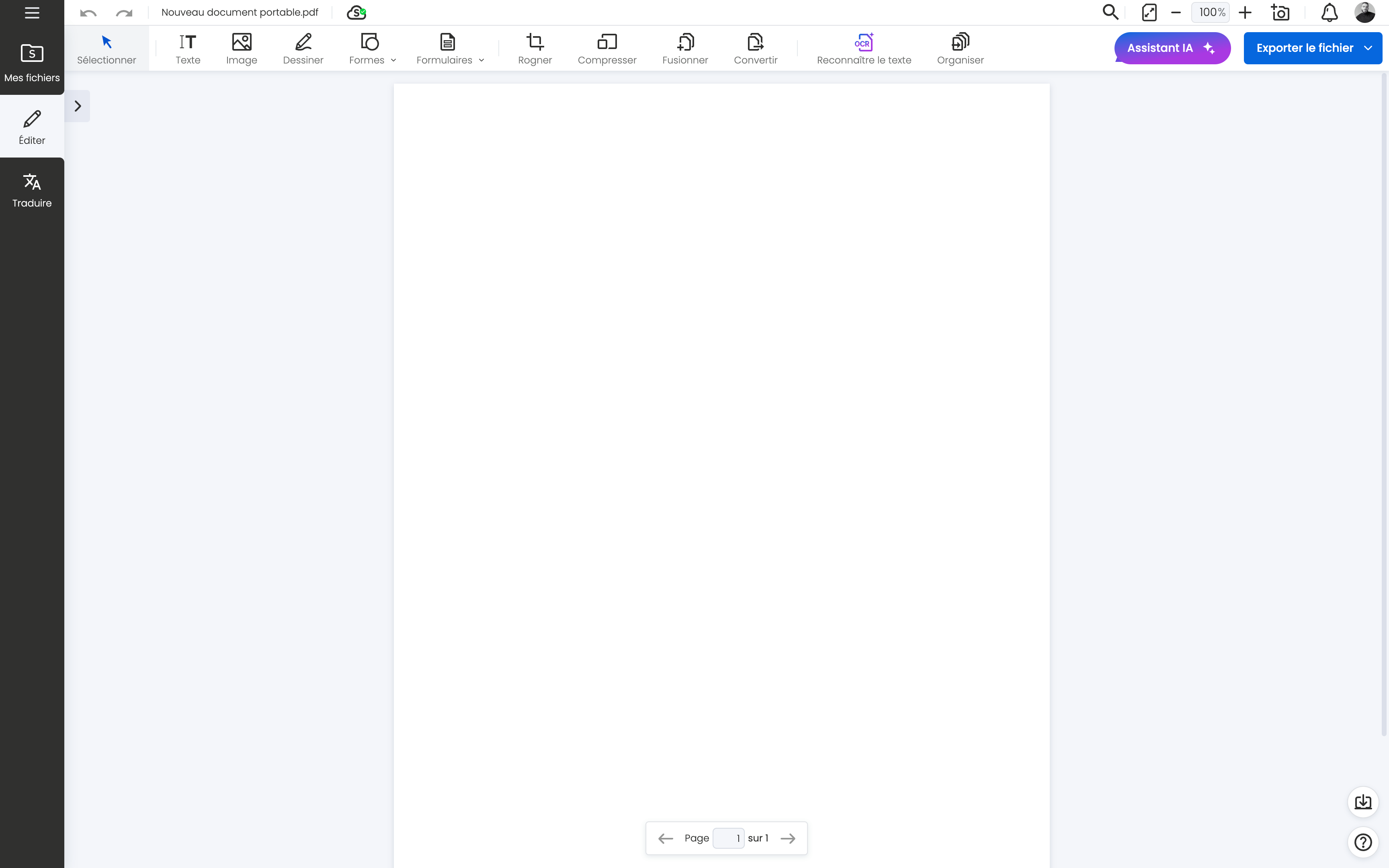 Image de l'interface principale de Soda PDF Online montrant la barre d'outils supérieure et la barre latérale gauche - © Clubic