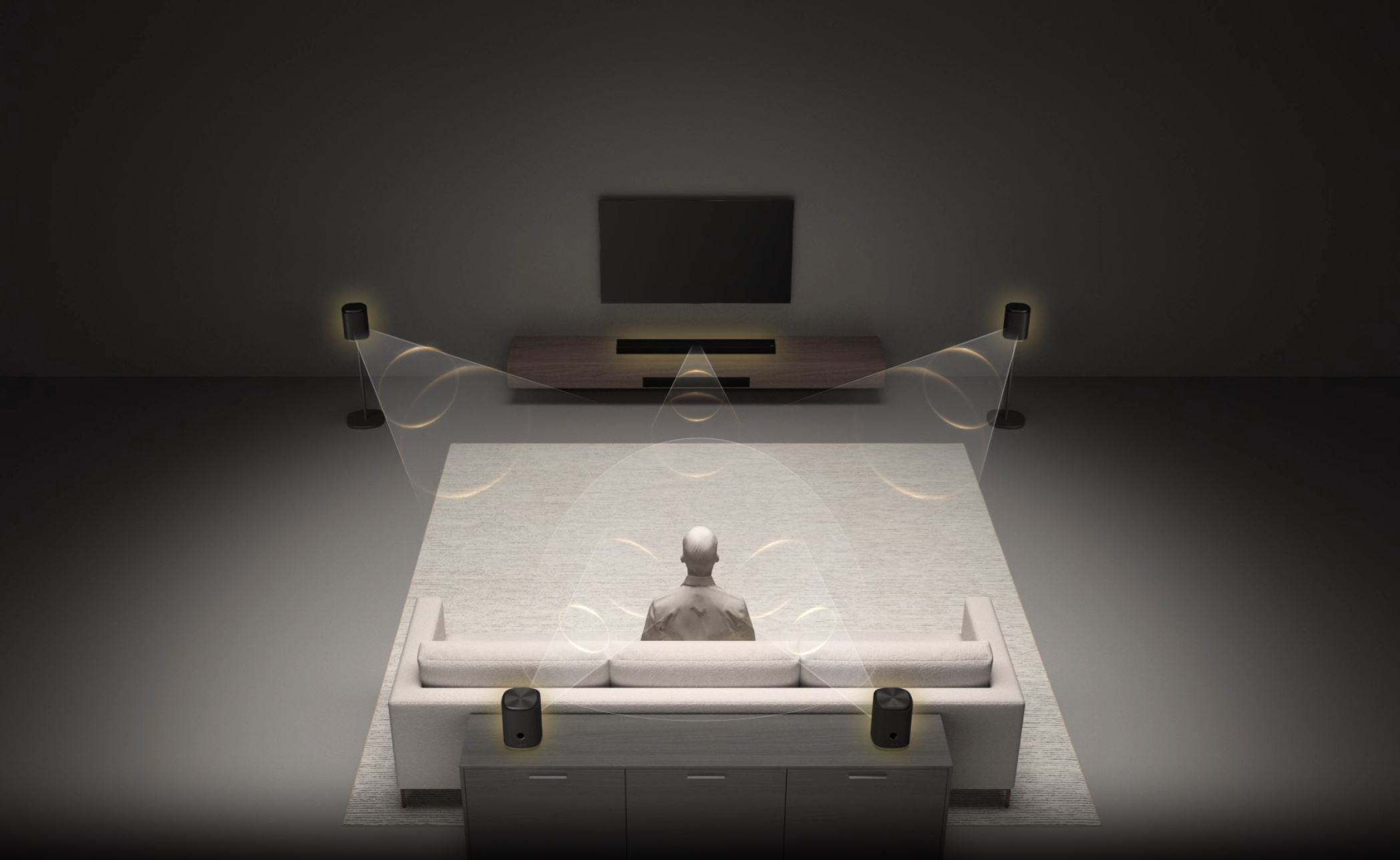 Le LG Sound Suite et ses différents éléments compatibles Dolby Atmos Flex Connect. © LG